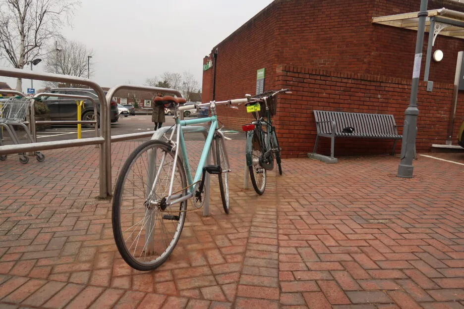Bicycles on the cycle stands located at Waitrose, Leighton Buzzard
