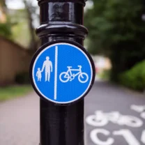 Cycle path with sign