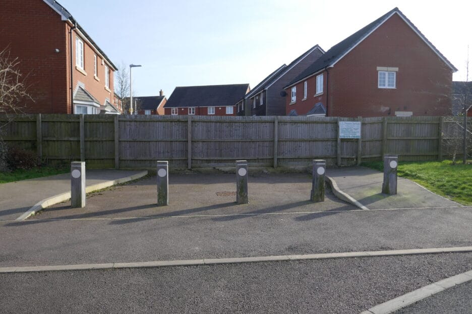 Fence blocking cycle & foot access -Valerian Way looking towards Vesta Grove. 