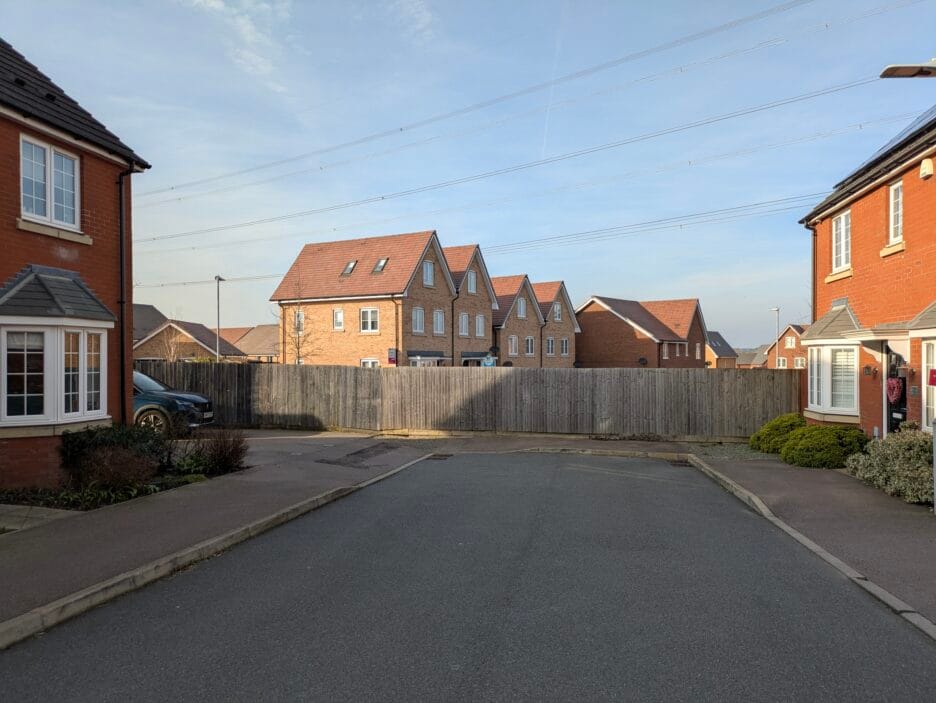 A fence blocking cycle & foot access - Vesta Grove looking towards Valerian Way 